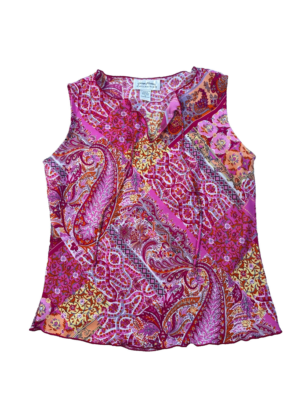 Giorgio Fiorlini Pink Paisley Sleeveless Blouse Women's Medium V-Neck Y2K
